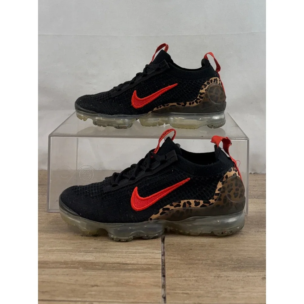 Nike Air VaporMax Flyknit 3 Leopard Swoosh Black Red Women's Shoes‎ Size 6 - Picture 2 of 9